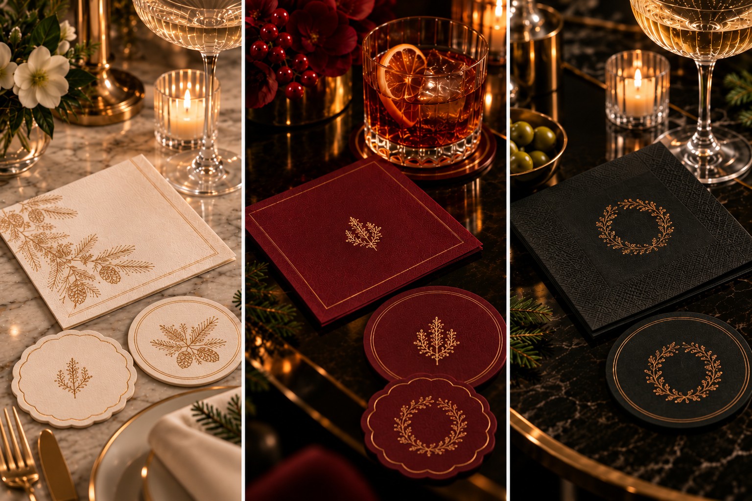 Festive Napkins & Matching Coasters — bespoke festive collection