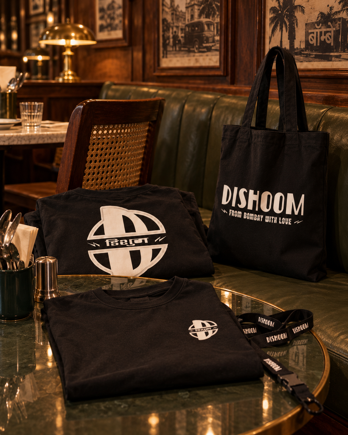 Dishoom Permit Room T-shirts, canvas bag and branded lanyards