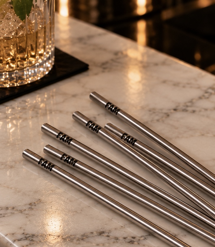 FAM stainless steel straws on marble