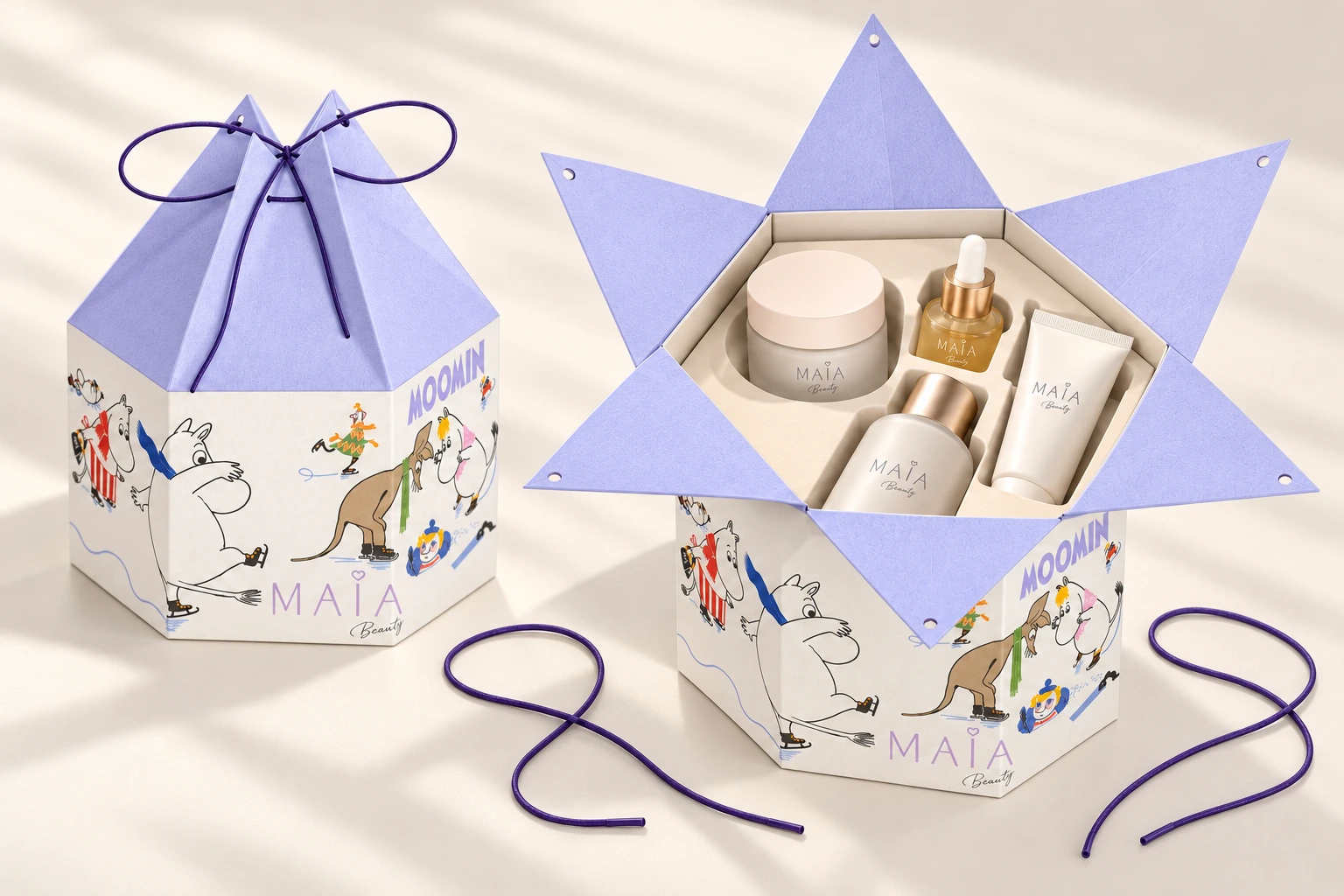 Winter on Ice: open christmas / lilac edition with beauty products, product visualisation