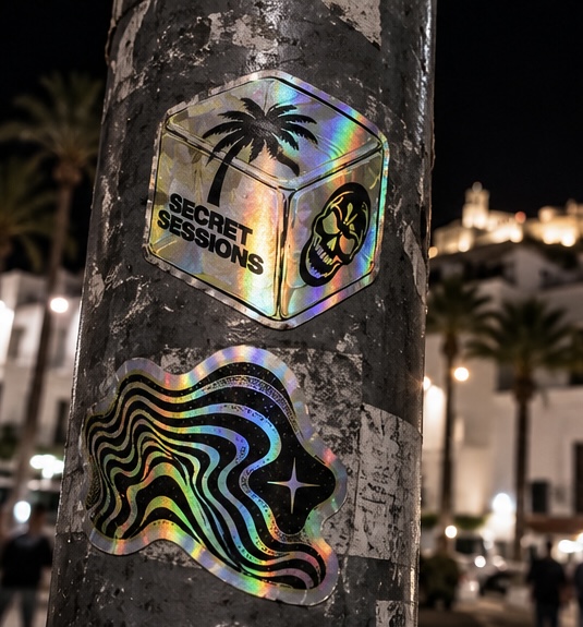 Original holographic Secret Sessions cube and wave stickers